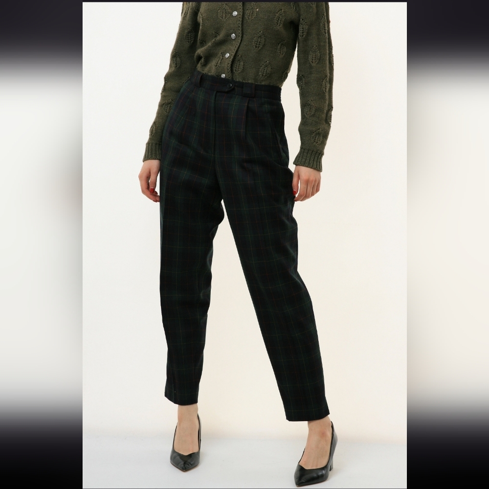 vintage 100% wool plaid trousers